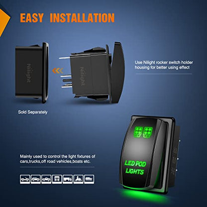 Nilight LED POD Lights Rocker Switch Led Light Bar 5Pin Laser On/Off switches 20A/12V 10A/24V with Jumper Wires Set for Cars,Trucks,RVs - color: Green, size: LED POD LIGHTS