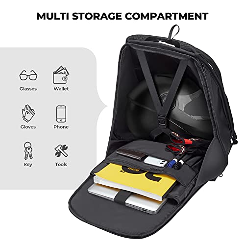 KEMIMOTO Motorcycle Backpack, Hardshell Helmet Backpack Expandable Large Capacity Riding Bag, Water Resistant Lightweight for Riding Work Gym