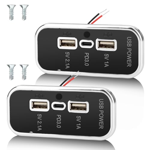 2PCS 3 Ports 12V RV USB Outlet 45.5W, Gibbab PD3.0 Type-C Quick Charge & Dual USB-A Port 3.1A Panel Wall Mount, Automotive Car Socket Charger Adapter for RV Marine Boat Bus ATV Motorcycle Truck - color: Silver, size: 2PCS