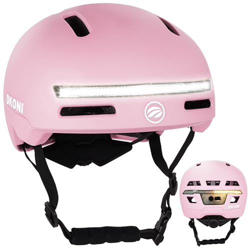 DKONI Bike Helmet with Turn Signals, USB Rechargeable Cycling Helmet for Adult, Brake Light & Front Rear LED Lights, Urban Commuter Bicycle Helmet for Men Women - color: Pink, size: L: 22″-24″ (56-61 cm)