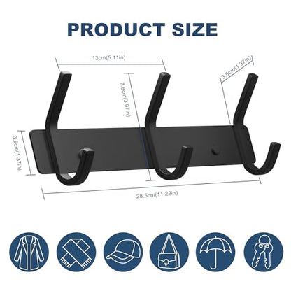 VAEHOLD 2PACK Coat Hooks Wall Hook for Hanging Clothes Robes Towels Hats Heavy Duty Coat Hanger Coat Rack Wall Mount with 3 Hooks - Black - color: Black, size: “C“ Shape 3 Hooks 2 Pack