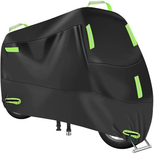 Motorcycle Cover for Honda CRF230F 2003-2025, Heavy Duty Waterproof Oxford Cloth with Elastic Hem and Reflective Strips, All-Weather Protection,Black & Green-XXXL - 104″ × 41″ × 49″ - color: Xxxl - 104″ × 41″ × 49″, size: Black & Green