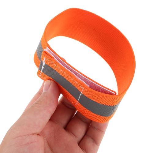 4pcs Reflective Cycling Leg Bands and Arm Straps, Adjustable Elastic High Visibility Safety Gear for Night Mountain Biking and Outdoor Sports, Orange