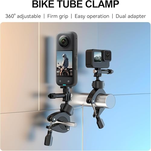 Adaptom Bike Mount+Phone Holder, 360 Rotation Camera Bicycle Motorcycle Rearview Mirror Tube Clamp for GoPro Max Hero 12 11 10 9 8 Insta360 DJI Action Accessories