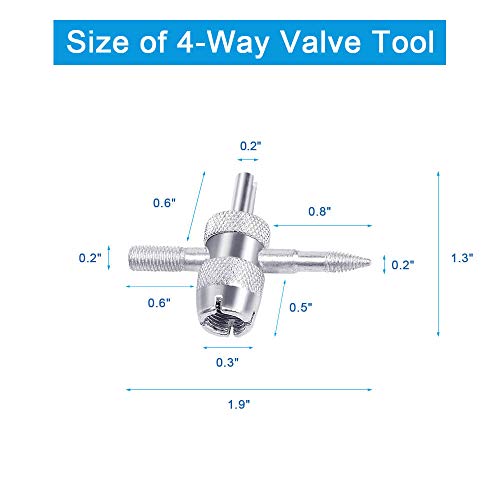 Riseuvo 6Pcs Tire Valve Stem Removal Tool - Single and Double Heads Valve Core Remover, 4-Way Valve Tool Great Tire Repair Tool, 10pcs Valve Stem Caps, 20pcs Valve Stem Core