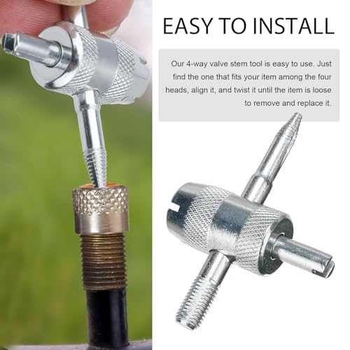 2 PCS 4-Way Valve Stem Removal Tool, 4-in-1 Tire Valve Core Removal Tool, Tire Valve Stem Steel Tool Puller, Universal for Most Cars, Bicycle Bike, Motorcycles (Silver)