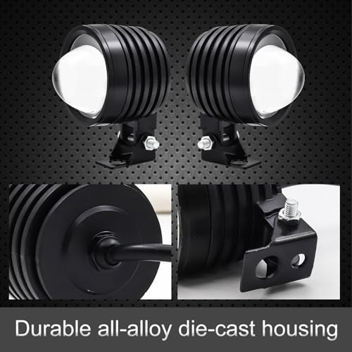 LED Motorcycle Auxiliary Lights,Driving Fog Lights for Motorcycle, 12V White and Amber Running spotlights, 2Pcs