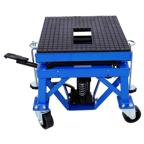 300 lbs Hydraulic Motorcycle Scissor Jack Lift Foot Step Wheels for Small Dirt Bikes,Blue Color