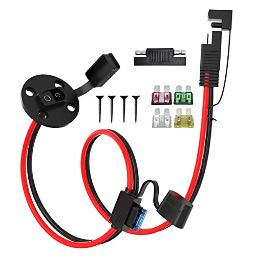 ELFCULB 10AWG 2FT Power SAE Socket Sidewall Port to SAE Connecters Extension Cable, with 10A 15A 20A 25A 30A Fuse, Reverse Adapter Quick Disconnect Weatherproof, for Solar Panel, Motorcycle, Car - color: Power Socket Sidewall to SAE, size: 2FT