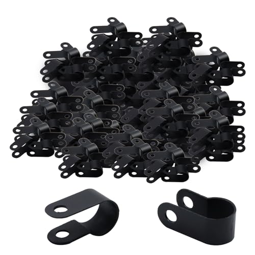 Antrader Nylon Plastic R-Type Cable Clamps,3/8" Clamps Fasteners Assortment for Cable Conduit,with Screws,200Pcs - color: Black, size: 3/8 Inch