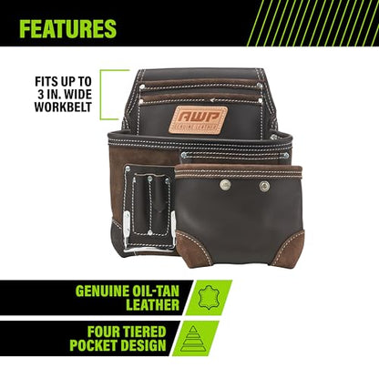 AWP Tool Pouch, Electrician Tool Pouch, Premium, Professional Multi-Pocket Organizer - size: 1 Pack, style: TrapJaw Leather Tool Pouch