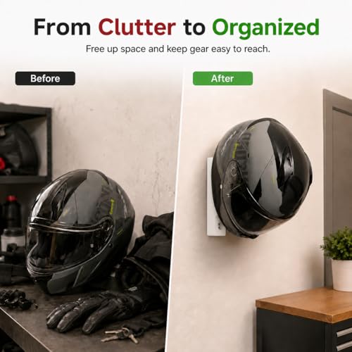 Motorcycle Helmet Hanger Wall Mount – Heavy Duty Screw-in Hook for Riding Gear | Space-Saving Vertical Storage Rack | Keeps Garage and Entryway Organized | Fits Full Face