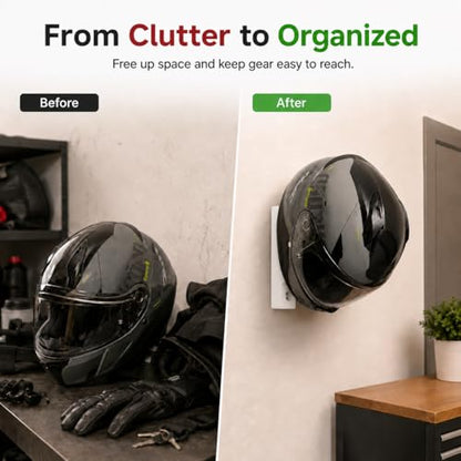 Motorcycle Helmet Hanger Wall Mount – Heavy Duty Screw-in Hook for Riding Gear | Space-Saving Vertical Storage Rack | Keeps Garage and Entryway Organized | Fits Full Face