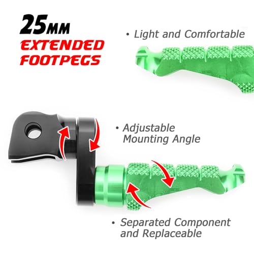 MCMOTOPARTS R-FIGHT Green Front Footpegs 25mm Lowering Foot Pegs Compatible with ER-6F 2006-2008 06 07 08 - color: Green, size: 1 inch Extension (25mm)