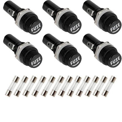 6pcs Panel Mounted Fuse Holder 6 * 30mm 10A 250VAC / 15A 125VAC Black Screw Cap Fuse Holder Equipped with 12pcs(6 * 10A + 6 * 15A) Fast Blowing Glass Tube fuses - style: wireless-6*30mm