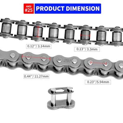 25 Roller Chain 132 Link with 10 Master Links and Chain Breaker, #25 Drive Chain Compatible with Razor MX500 MX650 SX500 Dirt Bike XRF500 MiniMoto, Fit for Motocross/Mini Bikes/Electric Dirt Bikes - size: 132Link