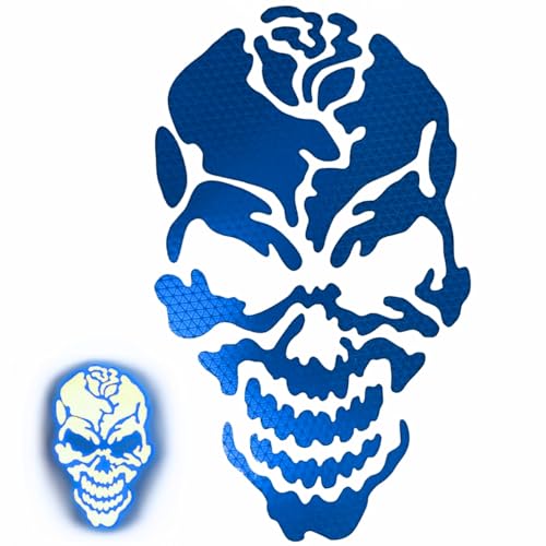 customTAYLOR33 High Intensity Reflective Skull Rose Decal (Premium Quality) / Multiple Colors/Vehicle & Helmet Compatible/Nighttime Visibility (Blue, 4 inch X 2.5 inch) - color: Blue, size: 4 inch X 2.5 inch