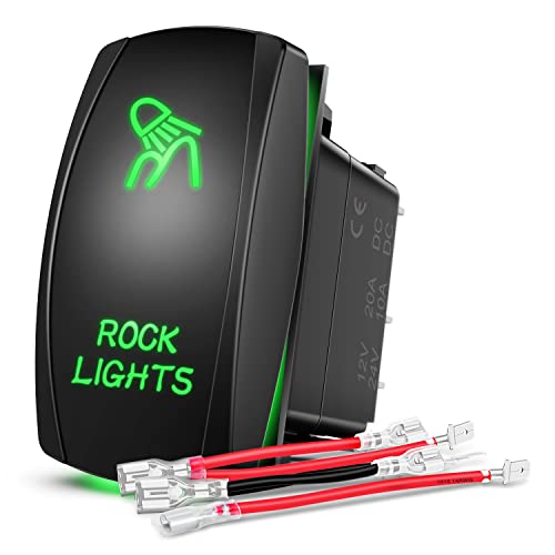 Nilight Rock Lights Rocker Switch Led Light Bar Switch 5Pin Laser On Off SPST switches 20A/12V 10A/24V Switch Green with Jumper Wires Set for Cars Trucks RVs,2 Years Warranty - color: Green, size: ROCK LIGHTS