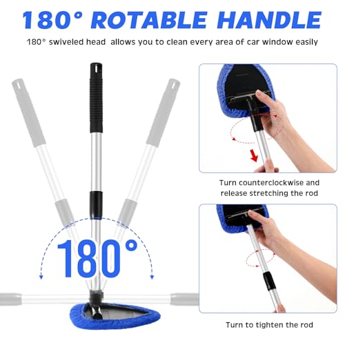 Baderke 9 Pcs Car Windshield Cleaner Tool Kit with with Extendable Handle, Microfiber Towel Pads, Sponge, Ventilation Brush, Empty Spray Bottle for Auto Glass Wiper Suvs Rvs & Home Windows(Blue) - color: Blue