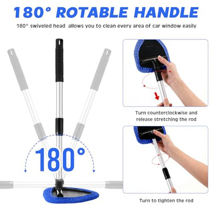 Baderke 9 Pcs Car Windshield Cleaner Tool Kit with with Extendable Handle, Microfiber Towel Pads, Sponge, Ventilation Brush, Empty Spray Bottle for Auto Glass Wiper Suvs Rvs & Home Windows(Blue) - color: Blue