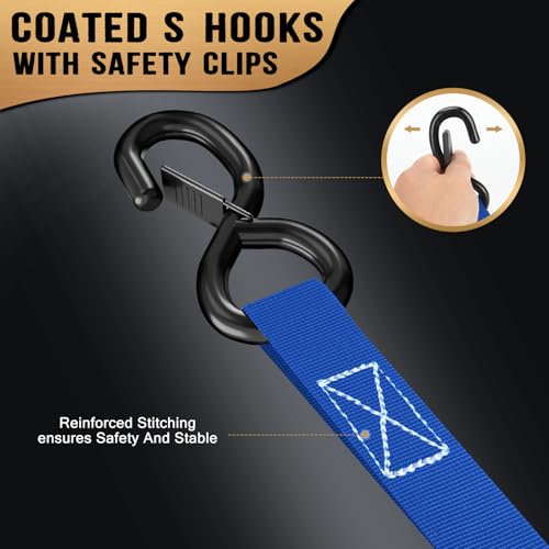 10FT Retractable Ratchet Straps(4-Pack) - 1 Inch (1800 LB Break Strength) Heavy Duty Self Retracting Ratchet Straps with Soft Loops & Storage Bag for Household, Motorcycle, Truck, ATV(Blue) - style: Blue-4 Pack
