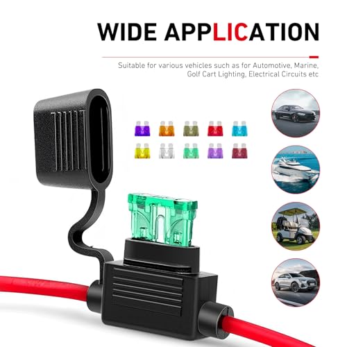 5PCS Inline Fuse Holder, 12AWG Fuse Holder, 12V Waterproof Car Gauge Inline Fuses, with 50PCS Standard Car Fuses (3A/5A/7.5A/10A/15A/20A/25A/30A/35A/40A), for Auto, Marine Lighting