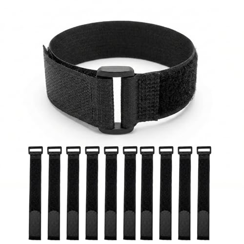 Ysenchan Hook and Loop Straps with Buckle, Reusable Adjustable Cable Management Straps, Heavy Duty Cinch Straps for Cords, Hoses, Bike Gear & Home Organization, 1" x 10", Black, 10 Pack