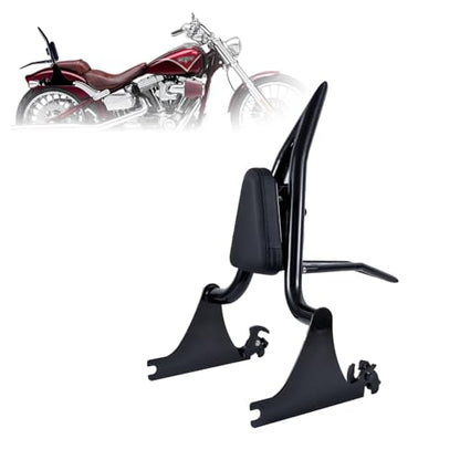 Kinglemc Adjustable One-Piece Sissy Bar Luggage Rack Passenger Backrest with Lock for Harley Breakout FXSB FXSE FXST(Gloss Black) - color: Black-Upgrade