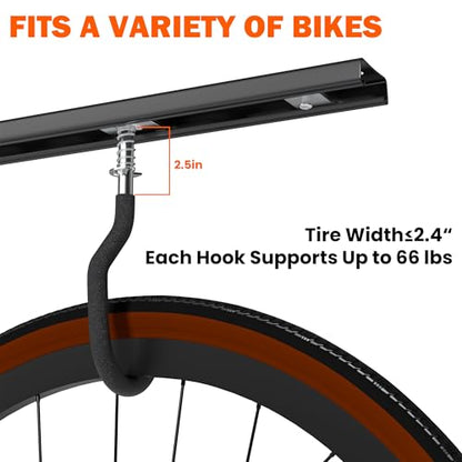 Ultrawall Ceiling Bike Rack for Garage, Indoor Bike Hanger with 6 Adjustable Bike Hooks for up to 3 Bikes (Horizontally), 6 Bikes (Vertically) - style: Fixed Bracket