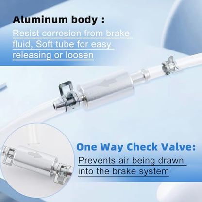 2 Pcs Brake Bleeder Hose - One Way Check Valve Tube Bleeding Tool Kit for Car Motorcycle Clutch,Universal Brake Fluid Bleeder Kit,Soft Tube with Metal Clips,Car Clutch Fluid Replacement Hose