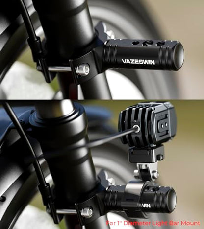 VAZESWIN Solid Aluminium Alloy Light Bar Mounting Bracket for Spotlight Fog Light, Horizontal & Vertical Adjustable Rotating Tube Clamp Mount for 0.87"-1.65" Motorcycle ATV UTV Roll Bar (1 PC)