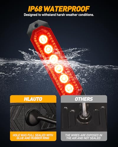 HLauto 406T Emergency Strobe Grille Lights: 4Pcs 6 LED Sync Feature Safety Warning Flashing Light, 12V-24V Ultra Slim Surface Mount Hazard Caution Light for Truck, Vehicle, Car, ATV, UTV (Red) - color: Red