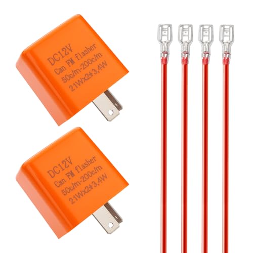 Gebildet 12V Speed Adjustable 2 Pin Direct Replacement Compatible LED Electronic Flasher Relay fix CAR and Motorcycle Turn Signal & Hazard Warn Hyper Flash Relay（Yellow) - color: Orange with wire