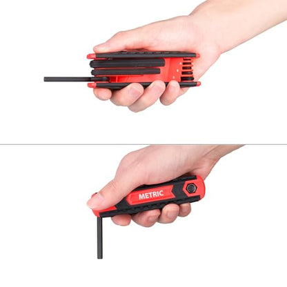 17-Piece Premium Folding Hex Key Wrench Set, Metric 1.5mm - 8mm, SAE 5/64” - 1/4” | Cr-V Steel, Precise and Chamfered Tips | 2 Pack All-Purpose Allen Wrench Tools with Portable and Compact Design - size: 17-Pc. Folding Hex Key