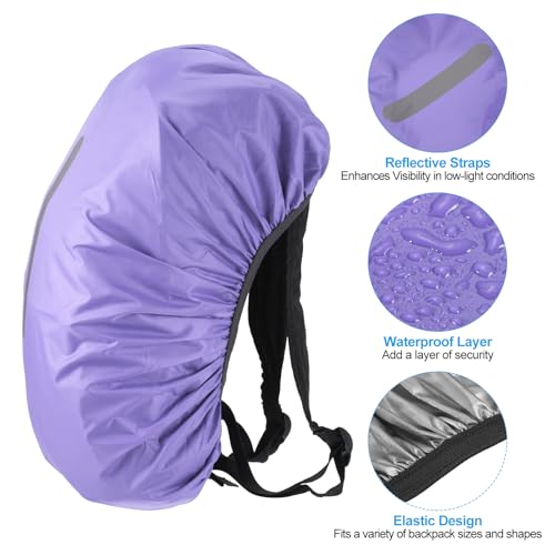 PATIKIL Waterproof Backpack Rain Cover, Non-Slip Backpack Cover with Vertical Reflective Strap Stay Dry for Hiking, Camping, Hunting - color: Purple, size: XX-Large