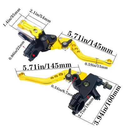 Universal Motorcycle 7/8" 22mm Handlebar Brake Master Cylinder Clutch Lever CNC Left & Right Set Compatible with Honda Kawasaki Suzuki Yamaha（ Piston Diameter 12.7mm (Gold) - color: Gold