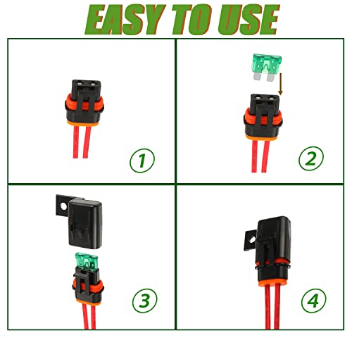 Inline Fuse Holder Waterproof 12 AWG Gauge Wiring Harness ATC/ATO 30 AMP Blade Fuse Holder for Vehicle, Marine, Heavy Duty Bus Power System（6 Pack）