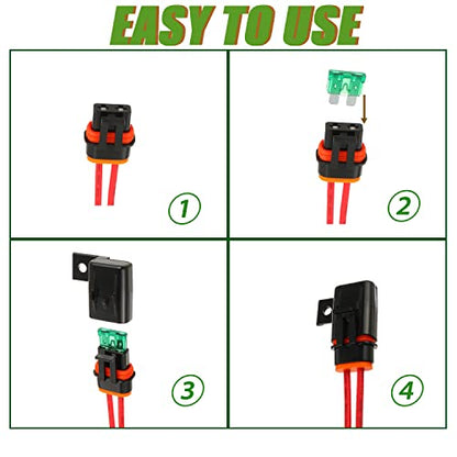 Inline Fuse Holder Waterproof 12 AWG Gauge Wiring Harness ATC/ATO 30 AMP Blade Fuse Holder for Vehicle, Marine, Heavy Duty Bus Power System（6 Pack）