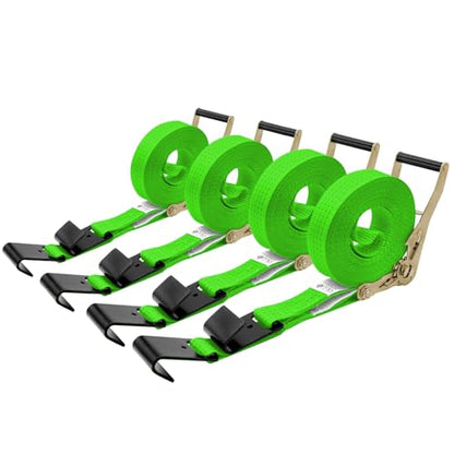 4Pack 2in 30ft Ratchet Strap Flat Hook Green Heavy Duty Flatbed Straps for Trailer Tie Down Straps Box Truck Accessories Cargo Loading 10000lbs Breaking Load - color: Green