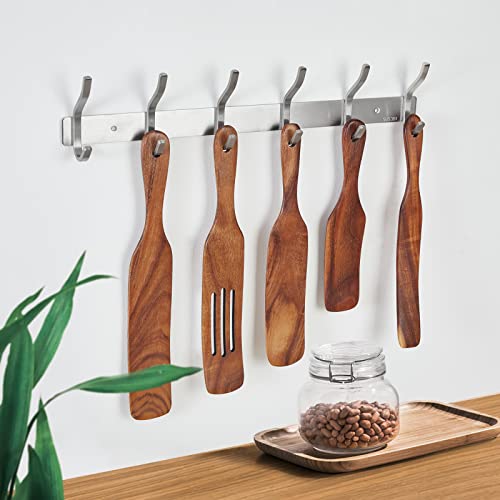 Wall Hooks Heavy Duty, 17 Inch Coat Rack Wall Mount with 6 Hooks, Silver Wall Hooks for Hanging Backpack, Bag, Purse, Clothes, Hat, Coat, Towel | Entryway & Bathroom Storage Organization Hanger - color: Silver, size: 6 Hooks