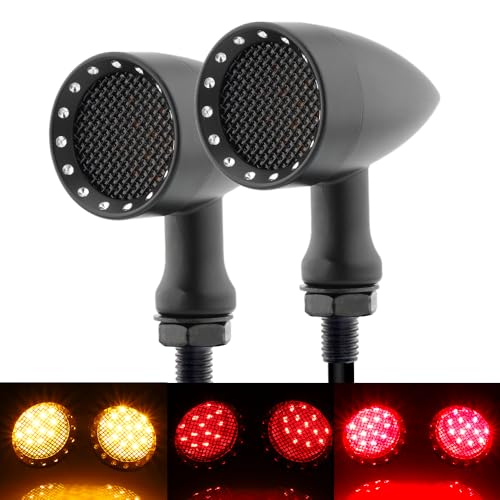 TSUNG 2PCS Motorcycle Rear Turn Signals LED Bullet SMD Blinkers Tail Light Small Indicators Universal for Cruiser Chopper Bobber Cafe Racer Street Bike (SMD-Black-Red&Amber) - color: SMD-Black-Red&Amber