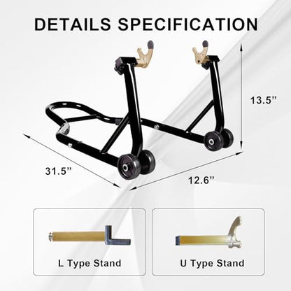Big RED Motorcycle Stand 500LB, Adjustable Sport Bike Front and Rear Wheel Lift Stands, Fit for Yamaha, Kawasaki, Honda, Suzuki, Black, U+L - color: Black