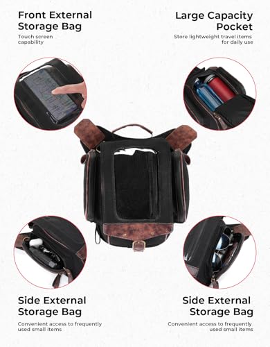 KEMIMOTO Motorcycle Tank Bag, Retro Expandable Storage Thigh Bag Leg Bag with Leg Strap, Waterproof Touch Screen Protector for Mobile Phones, Oil Waxed Canvas Material, Black 8.5L