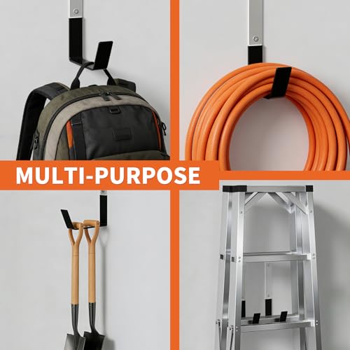 GeeWatom Heavy Duty Steel Garage Hooks,Garage Storage Utility Hooks,Anti-Slip Garage Hooks,Garage Garden Tool Organizer,Steel Wall Mount Hooks, Garden Hose Hanger, Black J Hooks (Large-6PC) - size: Large-6PC