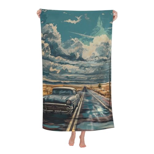 Vintage Road Trip Car Beach Towel Retro Sand-Free Microfiber Bath Towel Ultra Soft Quick Dry Pool Towel Absorbent Towel Lightweight Towel Gifts for Outdoor Bathroom Swimming Decor 31inx51in - color: Color 91