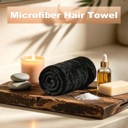 Puomue 6 Pack Black Salon Towels, Super Soft and Absorbent Microfiber Hair Towel for Salon, Bath, Spa, Pool and Home, 27 inch X 16 inch, Black - color: Black - 6 Pack