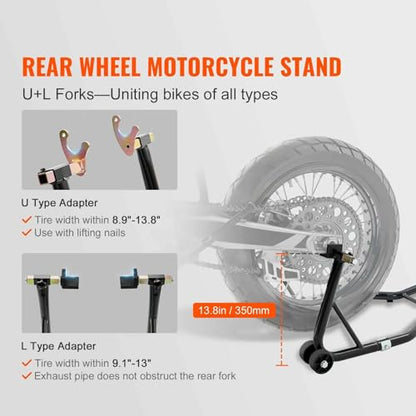 Motorcycle Rear Wheel Stand, 850lbs Capacity Heavy Duty Lift Jack, U & L Fork Spools, for Yamaha Honda Kawasaki Suzuki, Black - Motorcycle Maintenance