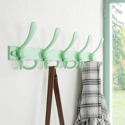 Dseap Coat Rack Wall Mount, Heavy Duty 12-Gauge Base vs Flimsy 1mm, Double-Thick Solid Anti-Snap Hooks, 16” Stud-Mount, Stainless Steel Hanger for Clothes Hat Entryway Closet, Green, Pack of 2 - color: Green, size: L=17" (2pcs)