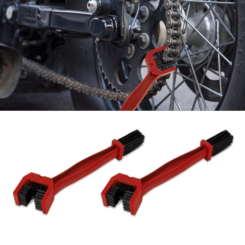 2PCS Bike or Motorcycle Chain Washer, Motorcycle Chain Cleaner, Universal Bicycle Chain Cleaning Brush Tool, Motorcycle Accessories Chain Gear Dirt Stain Cleaning Brushes for Bike Motorcycle (Red)