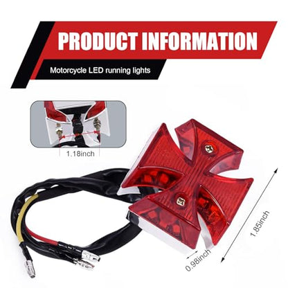 Motorcycle LED Rear Brake Light, 12V Cross-shaped High Brightness Tail Light, Plug and Play License Plate Lamp with Waterproof Housing, Universal Modification for Motorcycle Off-road (Red)
